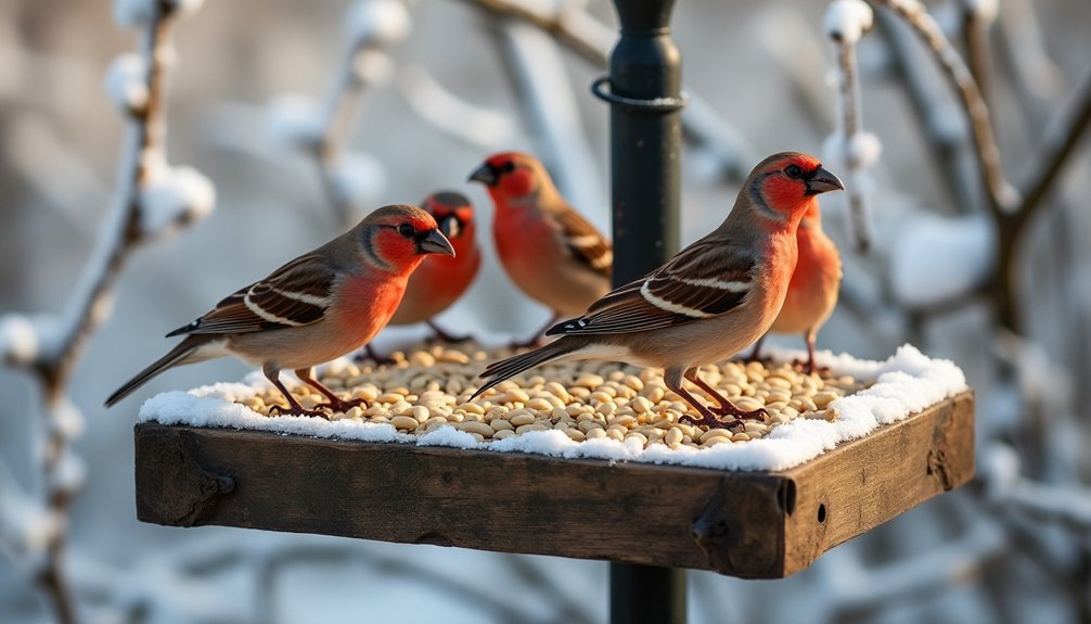 urban house finches feeding