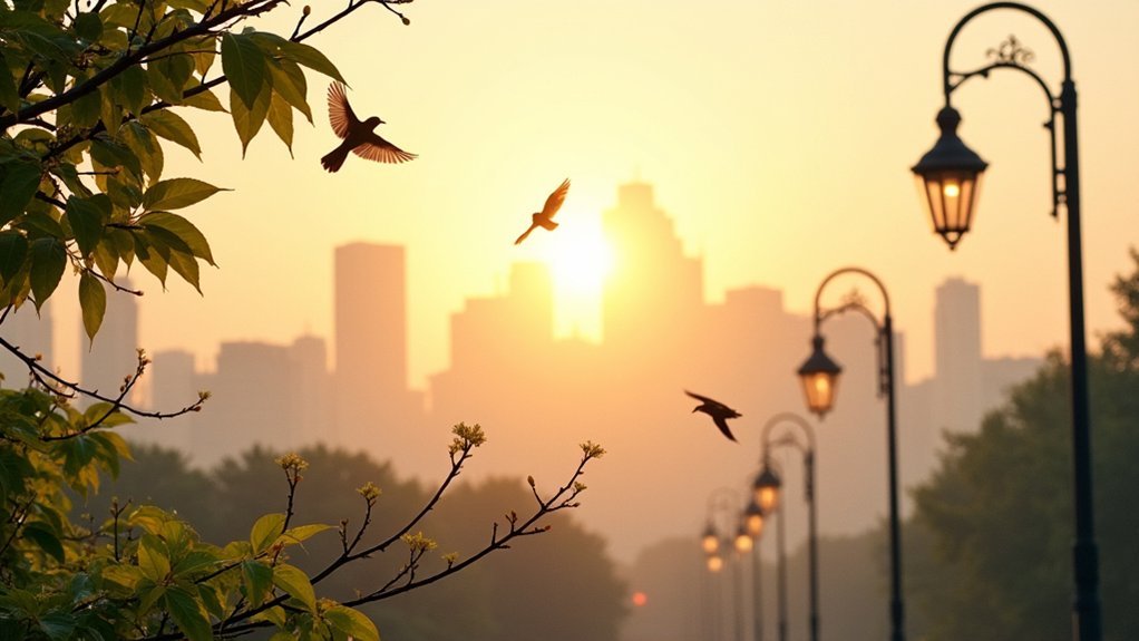 city birds greet morning