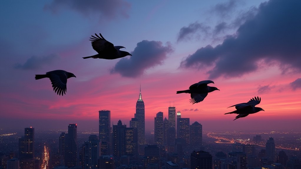 nighthawks over urban landscapes